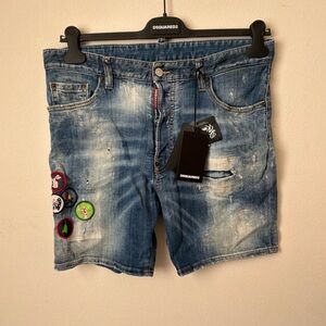 DSQUARED2 Blue Jean Shorts with Patches